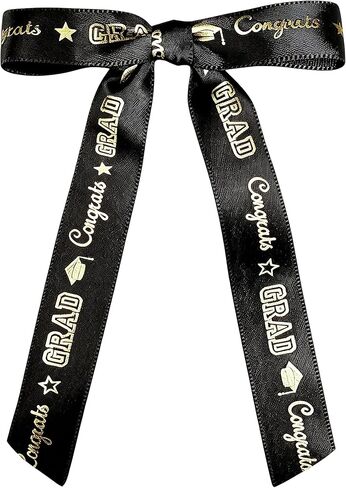 Meseey 24-Pack Black Satin Graduation Bows with Twist Ties, 3x3 Inch Pre-Tied Black & Gold Congrats Grad Ribbon Bows, Elegant Graduation Decor for Caps, Gifts, Party Favors and Graduation Season in Kuwait