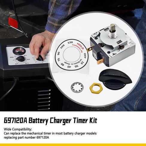 697120A Timer Kit Fit for Schumacher Century and Most Battery Chargers, 120 Minute Timer Switch, with Hold Position Panel Mount, Metal Insert, Mounting Nut, Lock Washer in Saudi Arabia