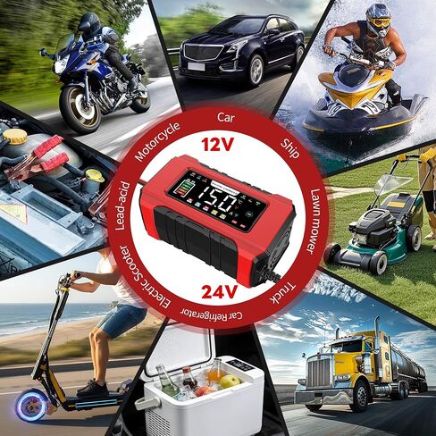 15-Amp Battery Charger, 12V/24V Smart Trickle Charger with 9 Stage, Car Battery Maintainer & Desulfator, Temperature Compensation for Car, Truck, Motorcycle, Boat, LiFePO4, Lead Acid (Red) in Saudi Arabia