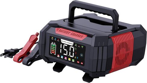 Battery Charger 15A 12V/24V, Smart Trickle Charger & Battery Maintainer for Lead Acid, EFB, AGM, Gel, VRLA, LiFePO4 Batteries with Memory Function, Temperature Compensation & Pulse Repair (Red) in Saudi Arabia