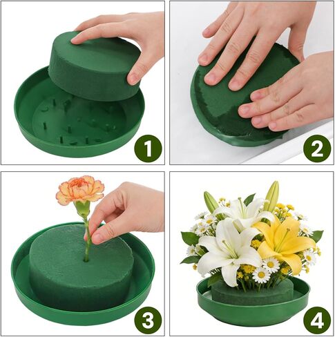 dicunoy 12 حزمة رغوة زهرة مع وعاء، 6.5 بوصة جولة كتل الزهور الرطبة السائبة، DIY ترتيب مجموعة وعاء لزهرة اصطناعية طازجة، رغوة نبات الزهور لديكور الزفاف المركزية in Kuwait
