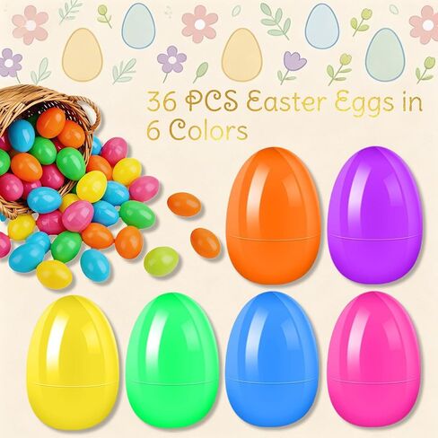 Fillable Easter Eggs 2.4" Inch Hinged Colorful Bright & Thick Plastic Shells Easter Eggs,Perfect for Easter Egg Hunt, Suprise Egg, Easter Hunt(36 Pack) in Saudi Arabia