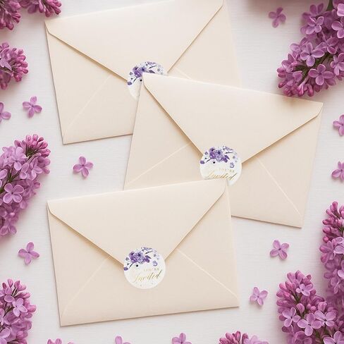 ملصقات Mobiusea Creation Purple Floral You're Invited - ملصقات مغلف زفاف مقاس 1.4 × 1.4 بوصة مع نص رقائق ذهبية - ملصق ختم مغلف أنيق للخطوبة، وحفلات الزفاف، وحفلات استقبال الأطفال in Kuwait