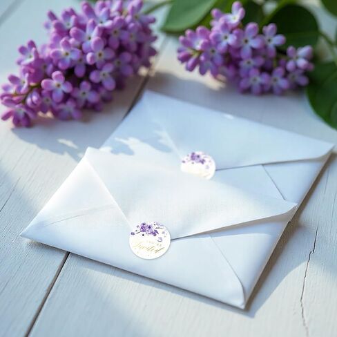 ملصقات Mobiusea Creation Purple Floral You're Invited - ملصقات مغلف زفاف مقاس 1.4 × 1.4 بوصة مع نص رقائق ذهبية - ملصق ختم مغلف أنيق للخطوبة، وحفلات الزفاف، وحفلات استقبال الأطفال in Kuwait
