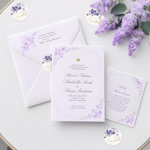 ملصقات Mobiusea Creation Purple Floral You're Invited - ملصقات مغلف زفاف مقاس 1.4 × 1.4 بوصة مع نص رقائق ذهبية - ملصق ختم مغلف أنيق للخطوبة، وحفلات الزفاف، وحفلات استقبال الأطفال in Kuwait