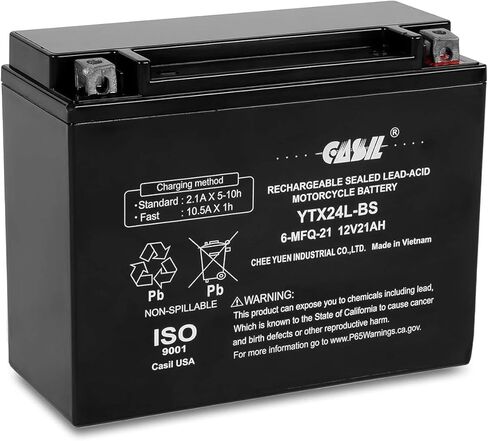 بطارية Casil Powersports YTX24HL-BS 12V 21Ah 330CCA AGM بطارية بديلة قابلة لإعادة الشحن للقطط القطبية الشمالية، BRP، Yamaha، عربات الثلوج، الدراجات النارية، ATVs، UTVs in Kuwait