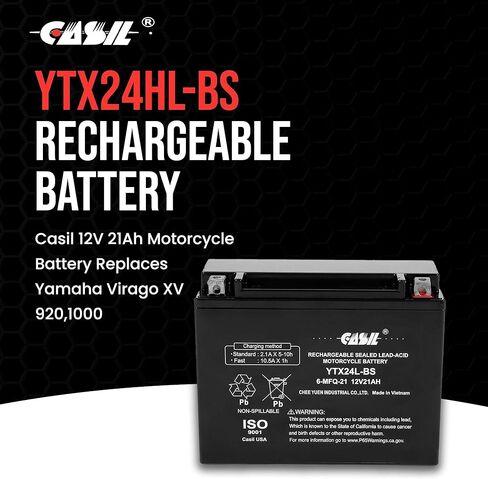 بطارية Casil Powersports YTX24HL-BS 12V 21Ah 330CCA AGM بطارية بديلة قابلة لإعادة الشحن للقطط القطبية الشمالية، BRP، Yamaha، عربات الثلوج، الدراجات النارية، ATVs، UTVs in Kuwait
