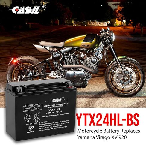 بطارية Casil Powersports YTX24HL-BS 12V 21Ah 330CCA AGM بطارية بديلة قابلة لإعادة الشحن للقطط القطبية الشمالية، BRP، Yamaha، عربات الثلوج، الدراجات النارية، ATVs، UTVs in Kuwait