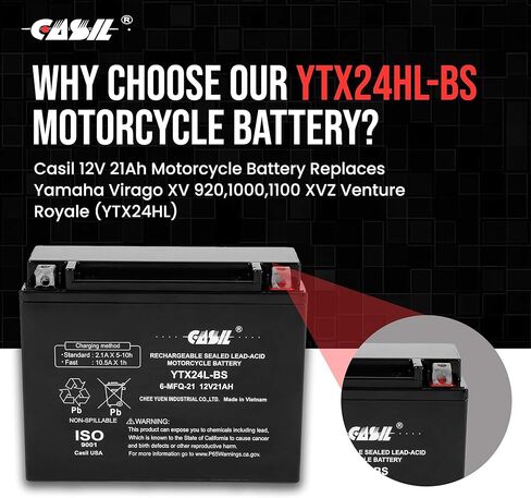 بطارية Casil Powersports YTX24HL-BS 12V 21Ah 330CCA AGM بطارية بديلة قابلة لإعادة الشحن للقطط القطبية الشمالية، BRP، Yamaha، عربات الثلوج، الدراجات النارية، ATVs، UTVs in Kuwait