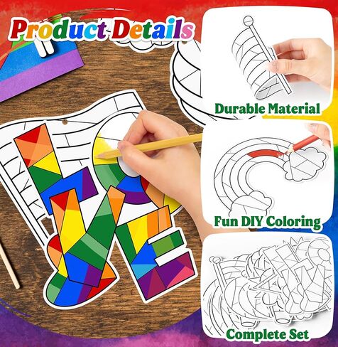 48 Pcs Rainbow Coloring Craft Kit for Kids, LGBT DIY Color Your Own Rainbow Ornaments School Classroom Art Activity Projects Party Favors Decorations for LGBTQ+ Gay Pride Day Parades Celebration in Saudi Arabia