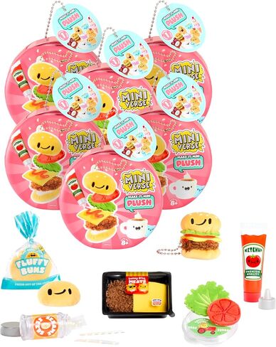 MGA's Miniverse Make It Mini Plush (6 عبوات)، تغليف غامض غامض، DIY، مقتنيات قطيفة تحت عنوان الطعام، لاصق يجف بالهواء، 8 للتجميع، ملحقات سلسلة المفاتيح، جامعي، 8+ in Kuwait