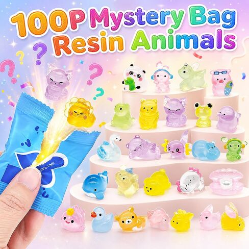 100p Mini Glow in The Dark Resin Animals Blind Bags, Mystery Miniature Animals Figures for Kids & Adults Party Favors, Classroom Rewards and Fairy Garden Micro-Landscape Decor in Kuwait