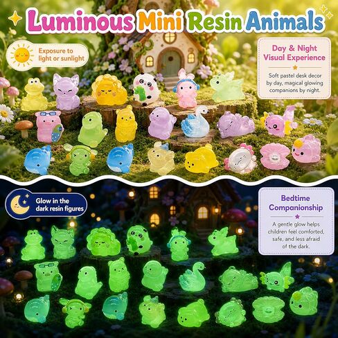 100p Mini Glow in The Dark Resin Animals Blind Bags, Mystery Miniature Animals Figures for Kids & Adults Party Favors, Classroom Rewards and Fairy Garden Micro-Landscape Decor in Kuwait