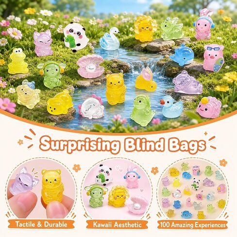 100p Mini Glow in The Dark Resin Animals Blind Bags, Mystery Miniature Animals Figures for Kids & Adults Party Favors, Classroom Rewards and Fairy Garden Micro-Landscape Decor in Kuwait
