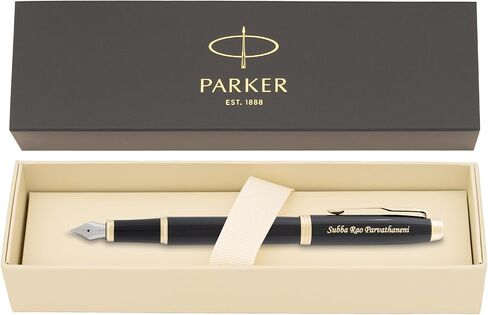 Parker IM Engraved Fountain Pen, Black Lacquer with Gold Trim, Stainless Steel Medium Nib, Personalized Gift for Graduation, Retirement, Career Advancement, Bar Passage, Parker Gift Box Included in Saudi Arabia