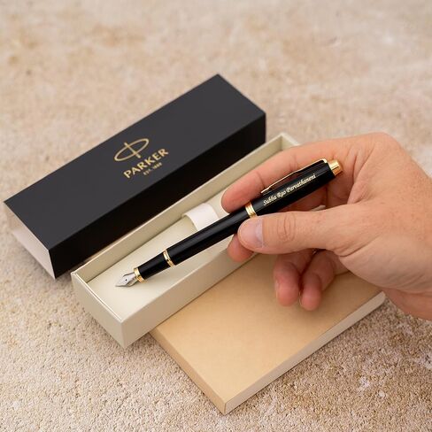 Parker IM Engraved Fountain Pen, Black Lacquer with Gold Trim, Stainless Steel Medium Nib, Personalized Gift for Graduation, Retirement, Career Advancement, Bar Passage, Parker Gift Box Included in Saudi Arabia