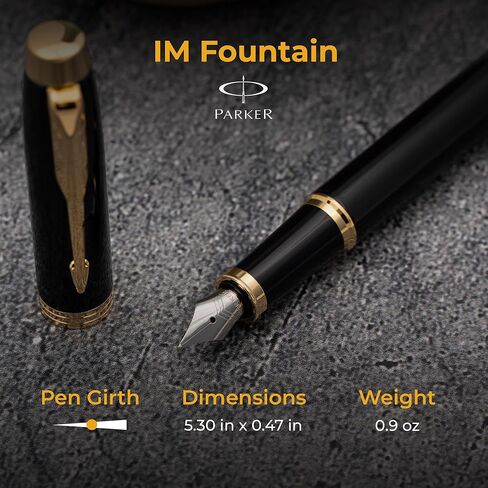 Parker IM Engraved Fountain Pen, Black Lacquer with Gold Trim, Stainless Steel Medium Nib, Personalized Gift for Graduation, Retirement, Career Advancement, Bar Passage, Parker Gift Box Included in Saudi Arabia