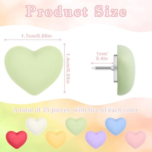 35 Pcs Cute Heart Push Pins,Colorful Fun Push Pins for Bulletin Board/Cork Board Decorative Thumb Tacks for Wall Fix Maps Photos Home Offices Schools Supplies(7 Colors) in Kuwait