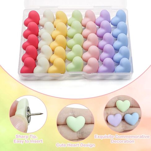 35 Pcs Cute Heart Push Pins,Colorful Fun Push Pins for Bulletin Board/Cork Board Decorative Thumb Tacks for Wall Fix Maps Photos Home Offices Schools Supplies(7 Colors) in Kuwait
