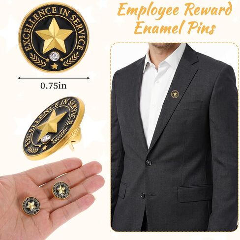 30 Pcs Employee of The Month Lapel Pins Excellence in Service Employee of The Month Pin Metal Gold Star Pins Brooch Motivational Performance End of Year Reward Gifts for Staff Team Volunteer in Kuwait