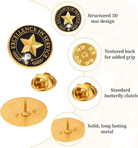 30 Pcs Employee of The Month Lapel Pins Excellence in Service Employee of The Month Pin Metal Gold Star Pins Brooch Motivational Performance End of Year Reward Gifts for Staff Team Volunteer in Kuwait