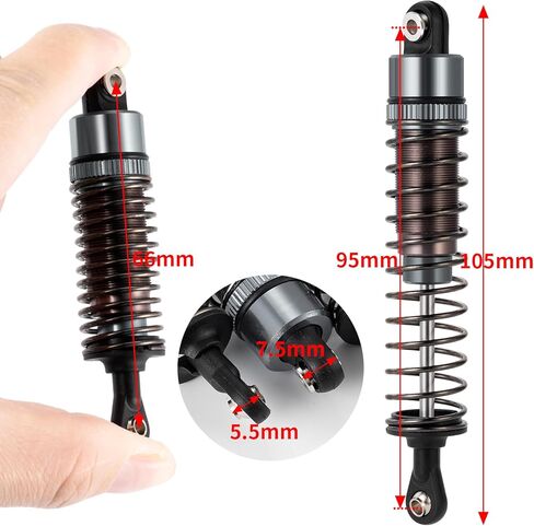 Que-T 4pcs RC Shocks Metal Suspension Shock Dampers 70mm Front Shock 95mm Rear Shock Absorber for 1/10 Tamiya TT02B RC Car (Titanium) in Kuwait