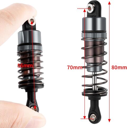 Que-T 4pcs RC Shocks Metal Suspension Shock Dampers 70mm Front Shock 95mm Rear Shock Absorber for 1/10 Tamiya TT02B RC Car (Titanium) in Kuwait