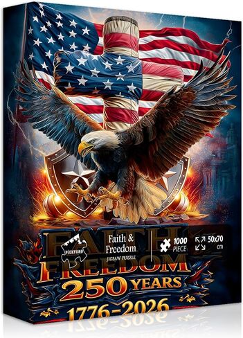 250th Anniversary American Flag Puzzle, Bald Eagle Liberty Patriotic Puzzles 1000 Pieces, USA Freedom Cross Vintage Jigsaw Puzzle for Adults in Kuwait