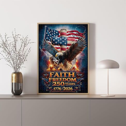 250th Anniversary American Flag Puzzle, Bald Eagle Liberty Patriotic Puzzles 1000 Pieces, USA Freedom Cross Vintage Jigsaw Puzzle for Adults in Kuwait