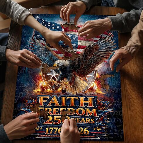 250th Anniversary American Flag Puzzle, Bald Eagle Liberty Patriotic Puzzles 1000 Pieces, USA Freedom Cross Vintage Jigsaw Puzzle for Adults in Kuwait