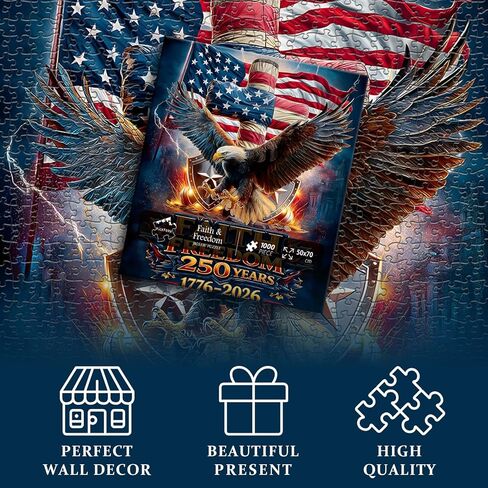 250th Anniversary American Flag Puzzle, Bald Eagle Liberty Patriotic Puzzles 1000 Pieces, USA Freedom Cross Vintage Jigsaw Puzzle for Adults in Kuwait