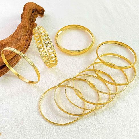 Zeshimb Gold Bangle Bracelet Set for Women Multi Stacking Wide Bangles Indian Bollywood Chunky Bangle Bracelets Ethnic Glossy Textured Twist Bracelets Collection Wedding Outfit Jewelry (10Pcs) in Saudi Arabia