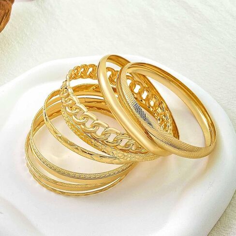 Zeshimb Gold Bangle Bracelet Set for Women Multi Stacking Wide Bangles Indian Bollywood Chunky Bangle Bracelets Ethnic Glossy Textured Twist Bracelets Collection Wedding Outfit Jewelry (10Pcs) in Saudi Arabia