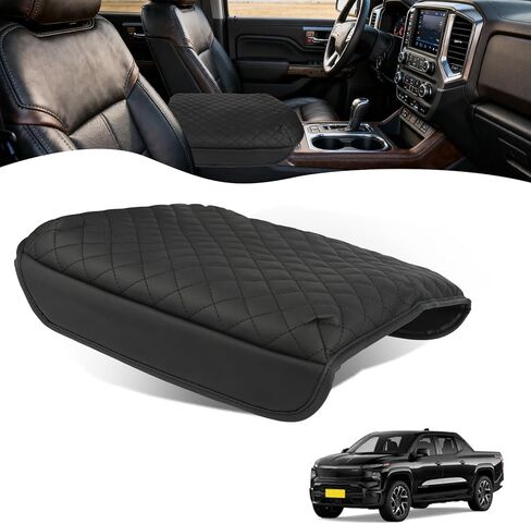 غطاء مسند ذراع وحدة التحكم المركزية متوافق مع 2019-2026 Chevy Silverado GMC Sierra 1500 2500HD، 2021-2026 Tahoe Suburban Yukon، وسادة حماية من الجلد الصناعي PU، أسود in Kuwait