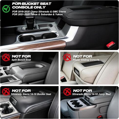 غطاء مسند ذراع وحدة التحكم المركزية متوافق مع 2019-2026 Chevy Silverado GMC Sierra 1500 2500HD، 2021-2026 Tahoe Suburban Yukon، وسادة حماية من الجلد الصناعي PU، أسود in Kuwait