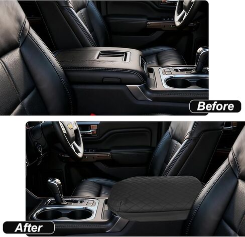 غطاء مسند ذراع وحدة التحكم المركزية متوافق مع 2019-2026 Chevy Silverado GMC Sierra 1500 2500HD، 2021-2026 Tahoe Suburban Yukon، وسادة حماية من الجلد الصناعي PU، أسود in Kuwait