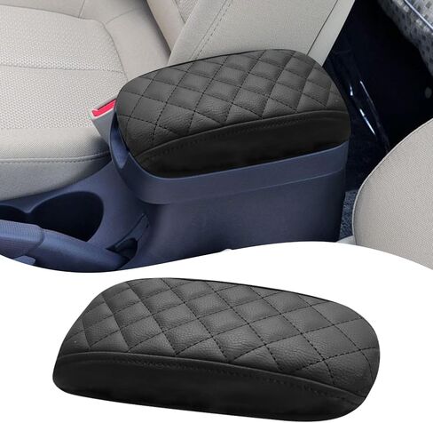 QianBao متوافق مع Hyundai Elantra 2002 2003 2004 2005 2006 غطاء مسند ذراع جلدي لوحدة التحكم المركزية وغطاء وحدة التحكم الوسطى وغرز سوداء in Kuwait