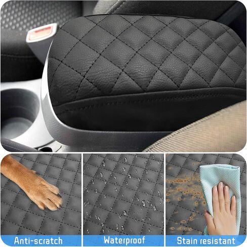 QianBao متوافق مع Hyundai Elantra 2002 2003 2004 2005 2006 غطاء مسند ذراع جلدي لوحدة التحكم المركزية وغطاء وحدة التحكم الوسطى وغرز سوداء in Kuwait