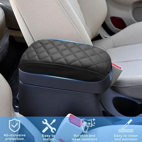 QianBao متوافق مع Hyundai Elantra 2002 2003 2004 2005 2006 غطاء مسند ذراع جلدي لوحدة التحكم المركزية وغطاء وحدة التحكم الوسطى وغرز سوداء in Kuwait