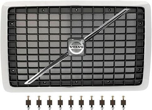 Front Hood Radiator Grill Black Chrome With Bug Screen Emblem Logo 20505759 compatible with Volvo VNL 04-17 in Saudi Arabia