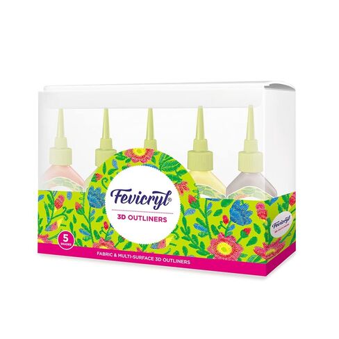 Fevicryl 3D Outliners Regular Kit 20ml x 5 | Fabric and Multi-Surface 3D Outliners Assorted Pack, Multi Colour | DIY Art & Craft | Ideal for Artists, Gifting in Saudi Arabia