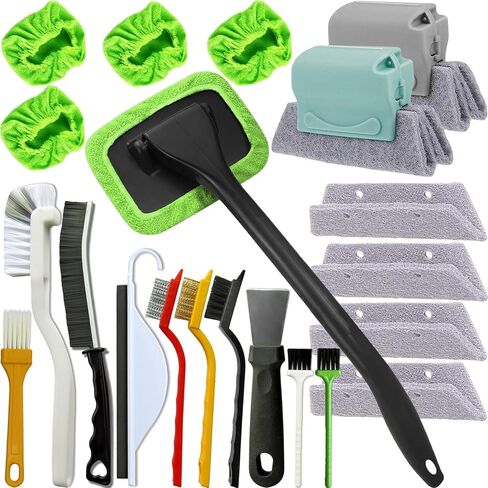 21Pcs Small Cleaning Brush Set for Car Glass & Gap Crevice Cleaning - Window/Door Tracks, Bathroom Sink, Mirrors, Window Sills, Sliding Doors, Shower Door Tracks in Saudi Arabia