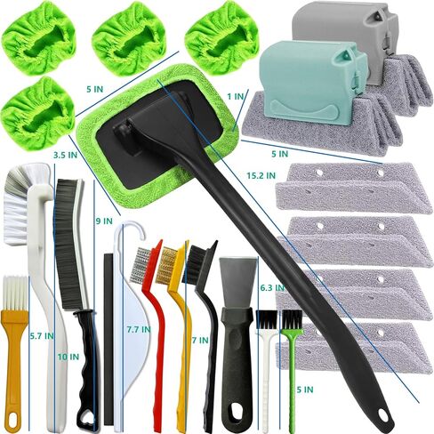 21Pcs Small Cleaning Brush Set for Car Glass & Gap Crevice Cleaning - Window/Door Tracks, Bathroom Sink, Mirrors, Window Sills, Sliding Doors, Shower Door Tracks in Saudi Arabia