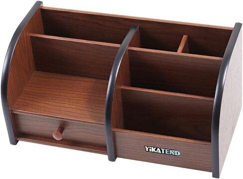 Wooden Desk Organizer with Drawer, Multi-Compartment Desktop Storage for Office Supplies, Remote Control, Phone, Makeup & Accessories in Saudi Arabia
