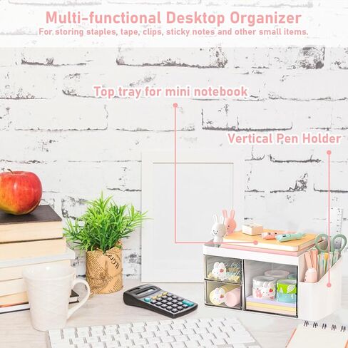 SAYEEC Desk Organizer with 3 Drawers and Pencil Pen holder, Multi-Functional Desktop Makeup Stationery Accessories Organizer, Desk Organization Storage Box Caddy for Office School Home Vanity Table in Kuwait