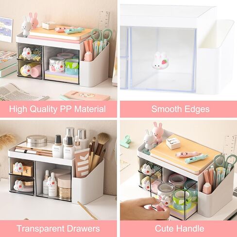 SAYEEC Desk Organizer with 3 Drawers and Pencil Pen holder, Multi-Functional Desktop Makeup Stationery Accessories Organizer, Desk Organization Storage Box Caddy for Office School Home Vanity Table in Kuwait