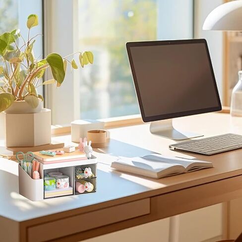 SAYEEC Desk Organizer with 3 Drawers and Pencil Pen holder, Multi-Functional Desktop Makeup Stationery Accessories Organizer, Desk Organization Storage Box Caddy for Office School Home Vanity Table in Kuwait