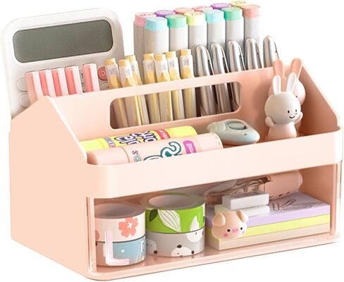 SAYEEC Desk Organizer with 3 Drawers and Pencil Pen holder, Multi-Functional Desktop Makeup Stationery Accessories Organizer, Desk Organization Storage Box Caddy for Office School Home Vanity Table in Kuwait