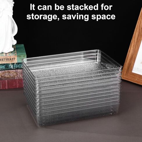 12 Pcs Plastic Drawer Organizer Trays, 12" x 8", Acrylic Organizers with Pebble-textured Clear Desk Storage Tray for Makeup, Jewelries, Kitchen Utensils, Bathroom and Office in Kuwait