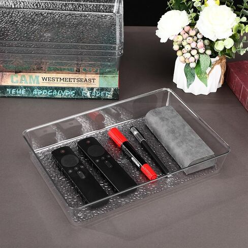 12 Pcs Plastic Drawer Organizer Trays, 12" x 8", Acrylic Organizers with Pebble-textured Clear Desk Storage Tray for Makeup, Jewelries, Kitchen Utensils, Bathroom and Office in Kuwait